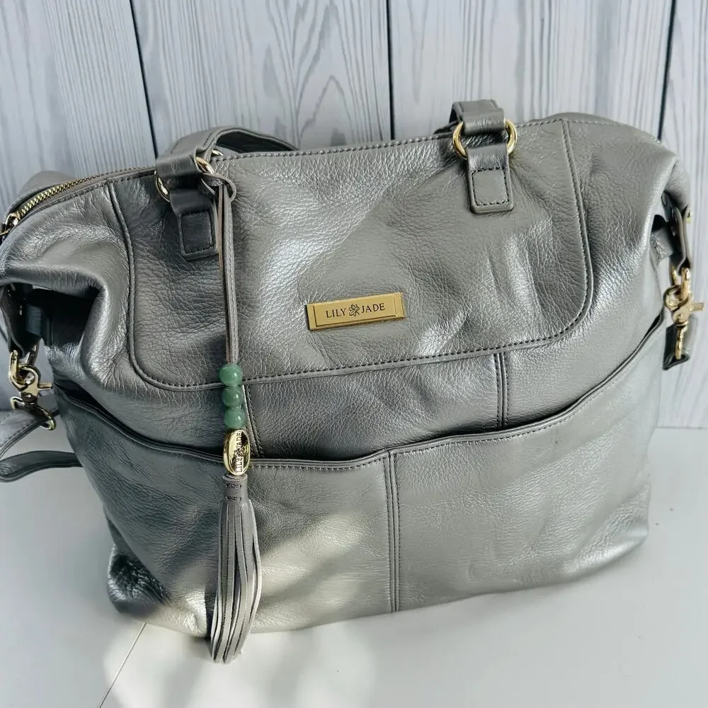 HTF Retired Leather Lily Jade Galena Shaylee Gold Purse/Backpack Diaper Bag